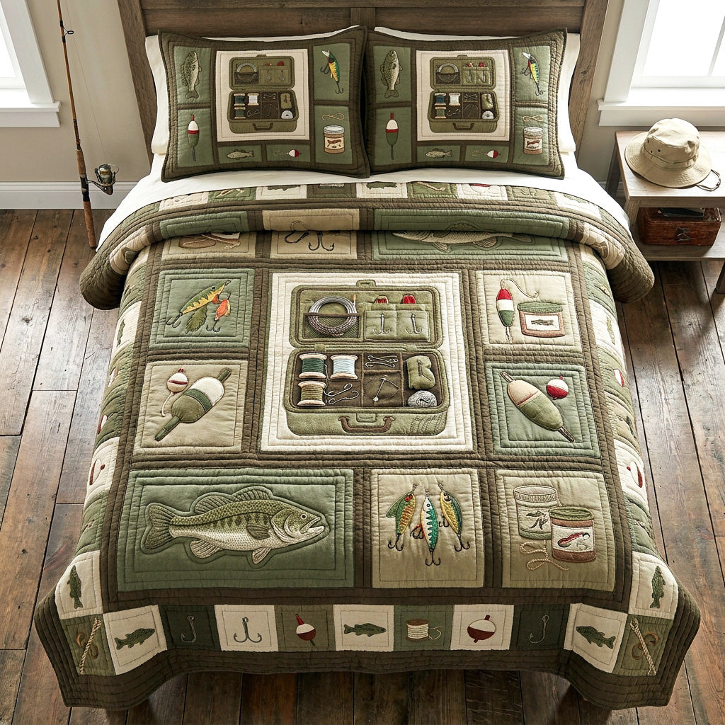 Vintage Tackle 3-Piece Quilted Bedding Set NCU0TV1922