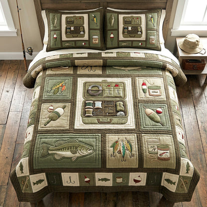 Vintage Tackle 3-Piece Quilted Bedding Set NCU0TV1922