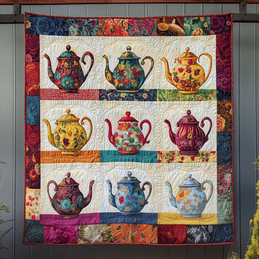 Vintage Teapot Treasures Art Quilt Hanging NCU0NT843