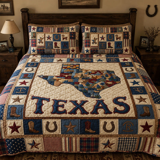Vintage Texas Mosaic 3-Piece Quilted Bedding Set NCU0PT11717