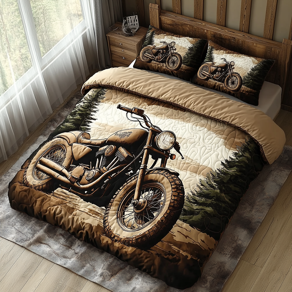 Vintage Throttle 3-Piece Quilted Bedding Set NCU0DV2583