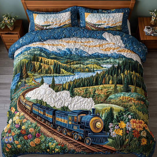 Vintage Train 3-Piece Quilted Bedding Set NCU0DK7848