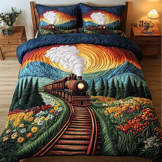 Vintage Train 3-Piece Quilted Bedding Set NCU0DK7991