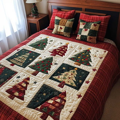 Vintage Tree Blocks 3-Piece Quilted Bedding Set NCU0NT11144