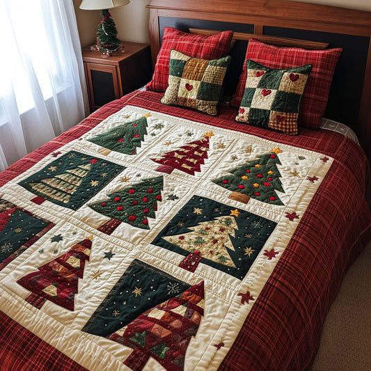Vintage Tree Blocks 3-Piece Quilted Bedding Set NCU0NT11144