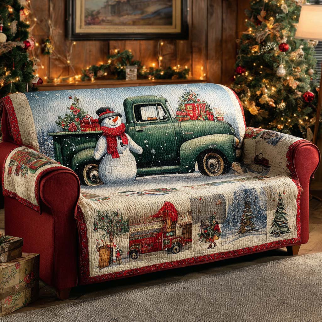 Vintage Truck Snowman Quilted Sofa Cover NCU0XD2086