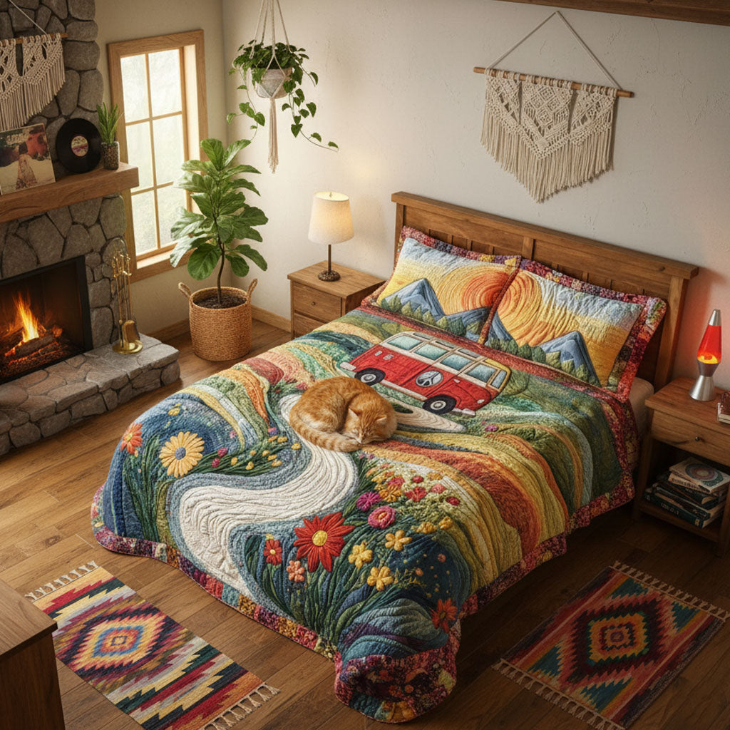 Vintage Wanderlust 3-Piece Quilted Bedding Set NCU0PT3731