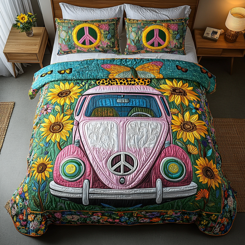 Vintage Wheels 3-Piece Quilted Bedding Set NCU0DK7898