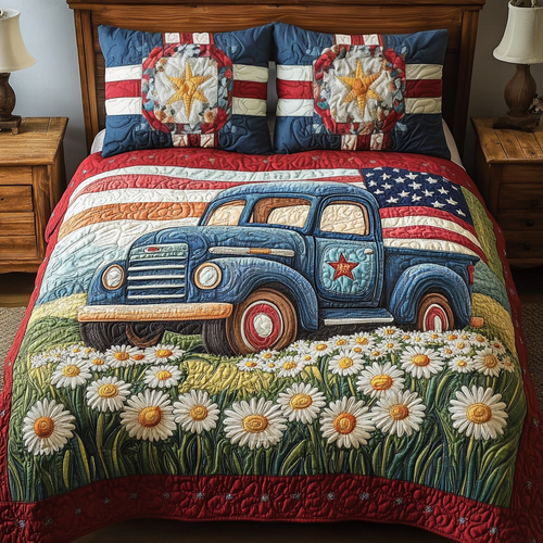 Vintage Wheels 3-Piece Quilted Bedding Set NCU0VH4140