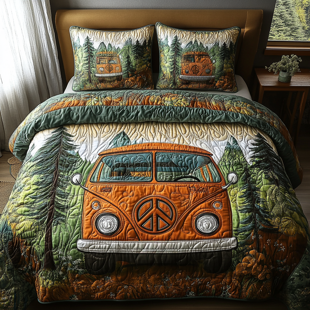 Vintage Woodland Roadtrip 3-Piece Quilted Bedding Set NCU0DV5810