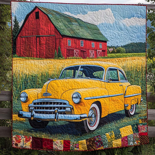 Vintage Yellow Car Quilted Blanket NCU0XD356