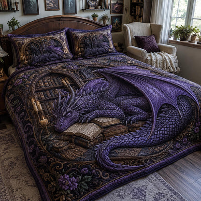 Violet Bookwyrm 3-Piece Quilted Bedding Set NCU0DV10043