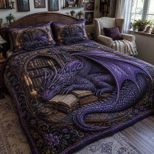 Violet Bookwyrm 3-Piece Quilted Bedding Set NCU0DV10043