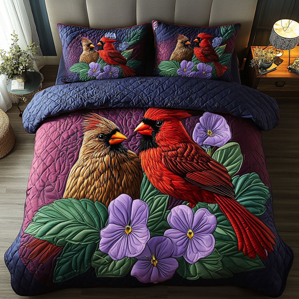 Violet Cardinals 3-Piece Quilted Bedding Set NCU0NT6093 – Vantique