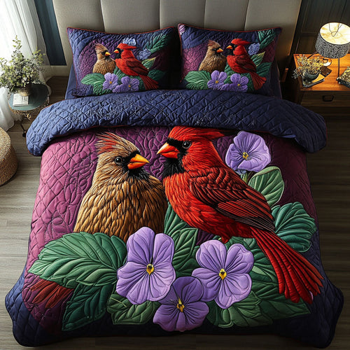 Violet Cardinals 3-Piece Quilted Bedding Set NCU0NT6093