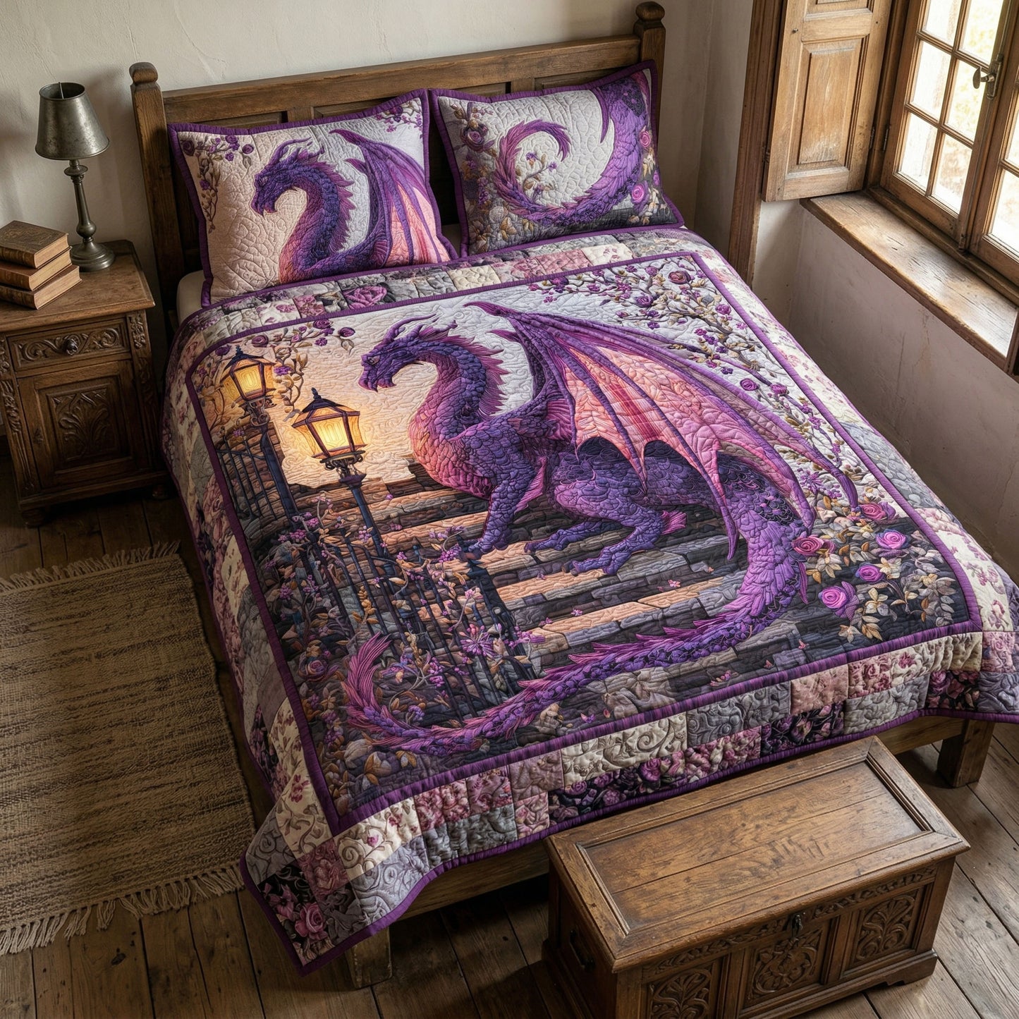 Violet Dragon 3-Piece Quilted Bedding Set NCU0NT12672