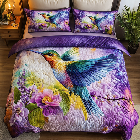 Violet Hummingbird Bliss 3-Piece Quilted Bedding Set NCU0VL1229