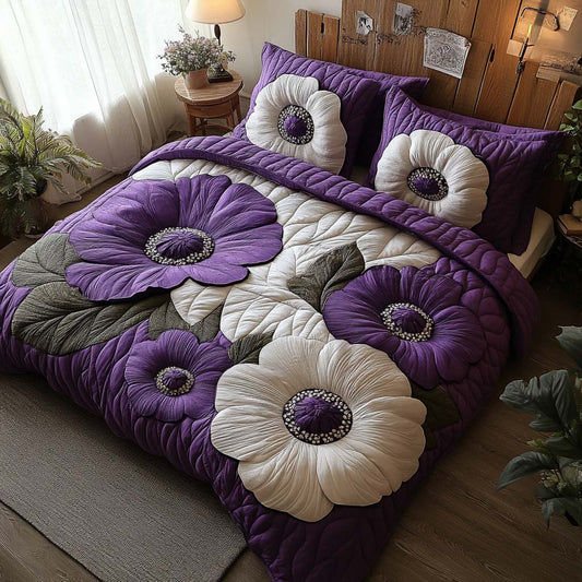 Violet Poppy Glow 3-Piece Quilted Bedding Set NCU0XD573
