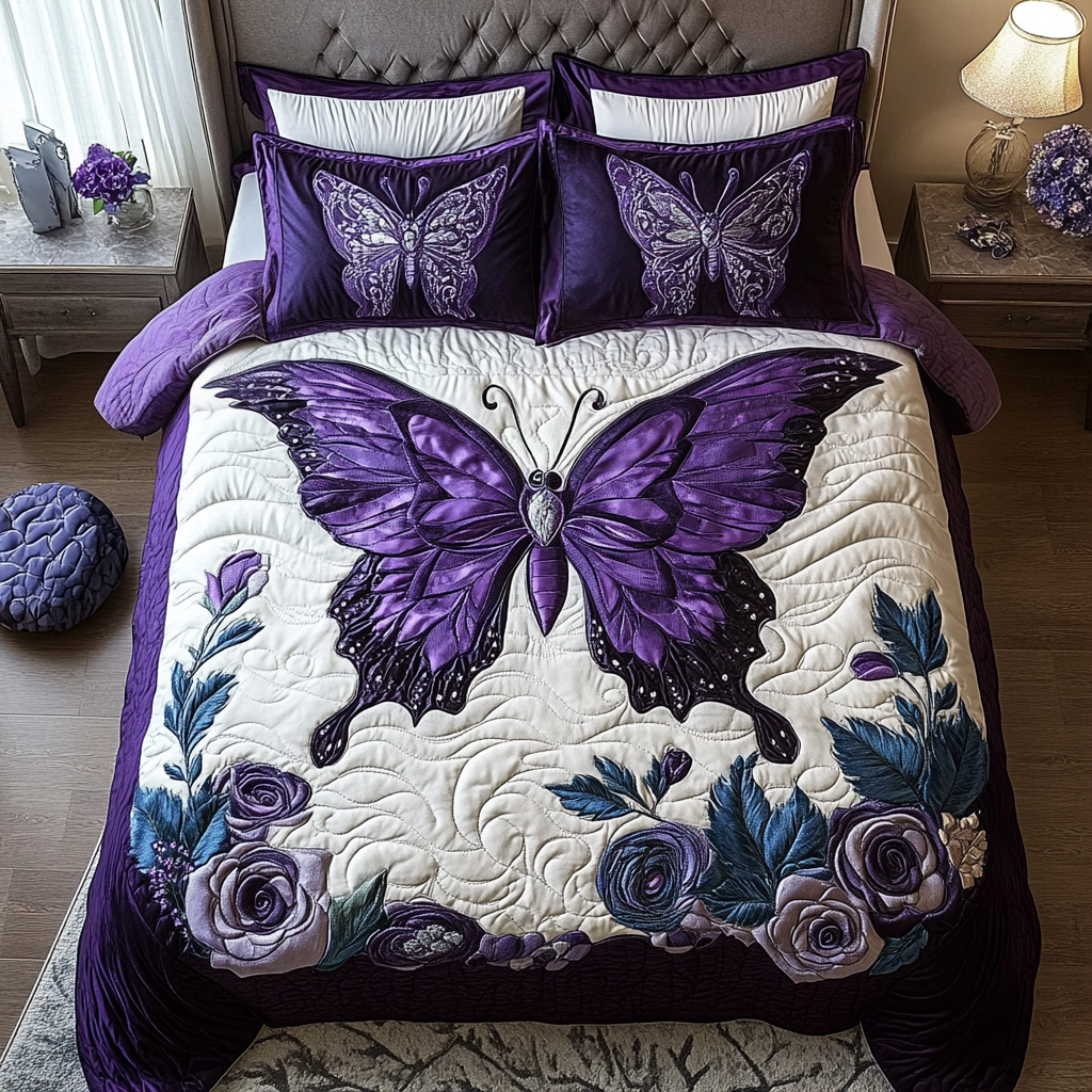 Violet Wings 3-Piece Quilted Bedding Set NCU0VH5829