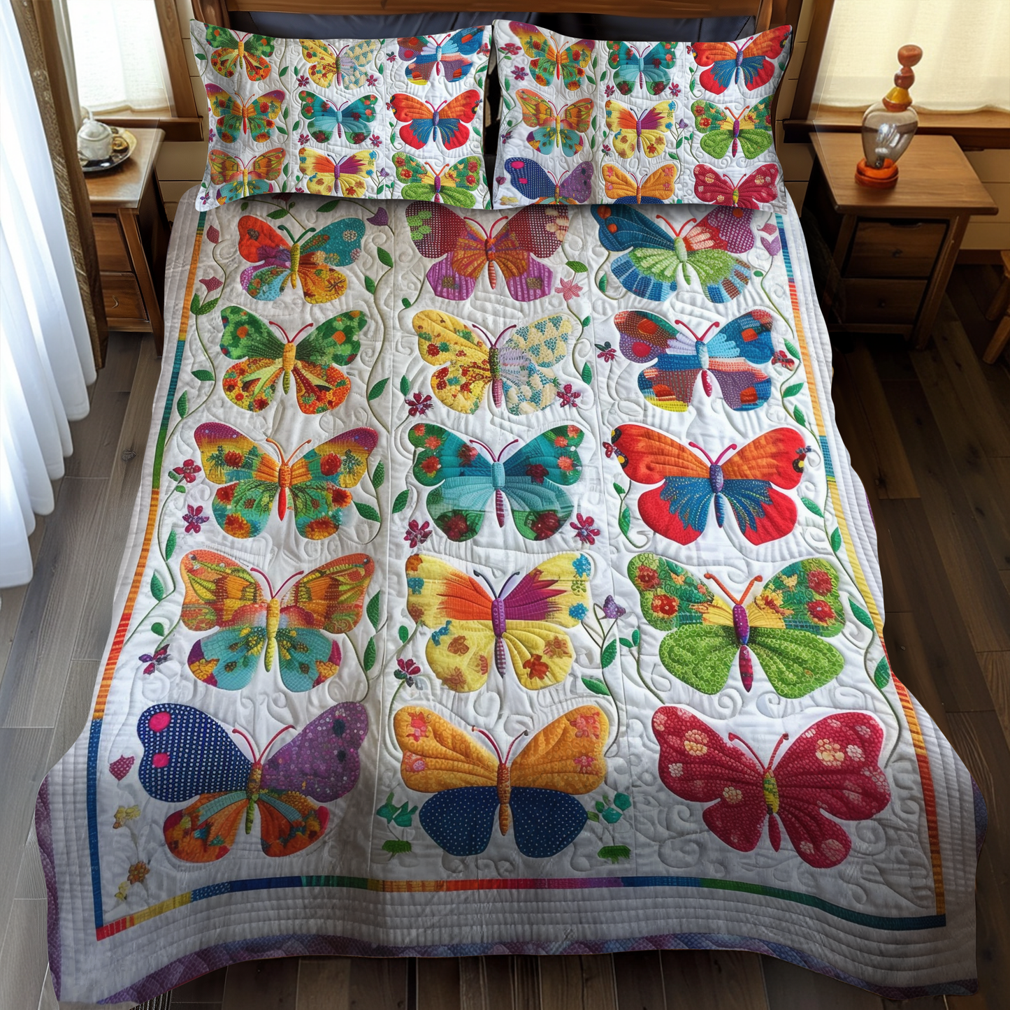 Vivid Butterflies 3-Piece Quilted Bedding Set NCU0VL048