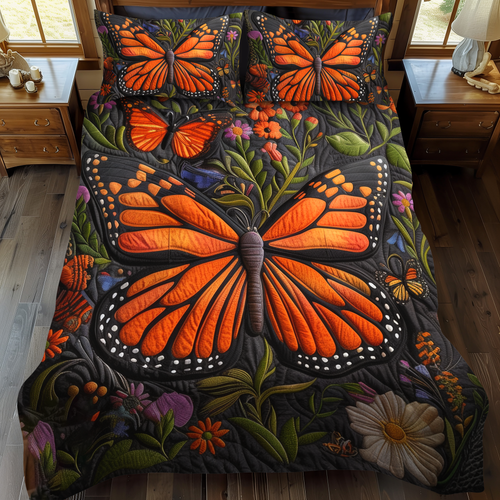 Vivid Monarch Butterflies 3-Piece Quilted Bedding Set NCU0VL036