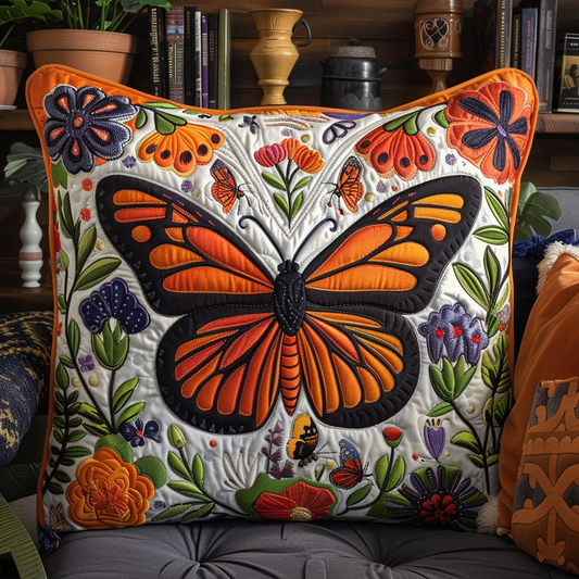 Vivid Monarch Butterfly Quilted Pillow Case NCU0VL064