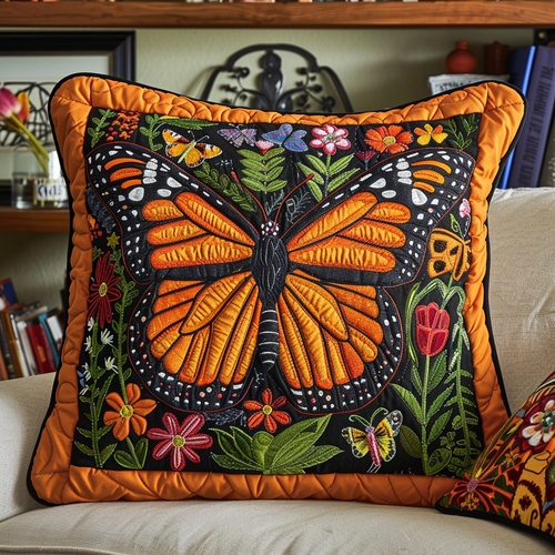 Vivid Monarch Butterfly Quilted Pillow Case NCU0VL072