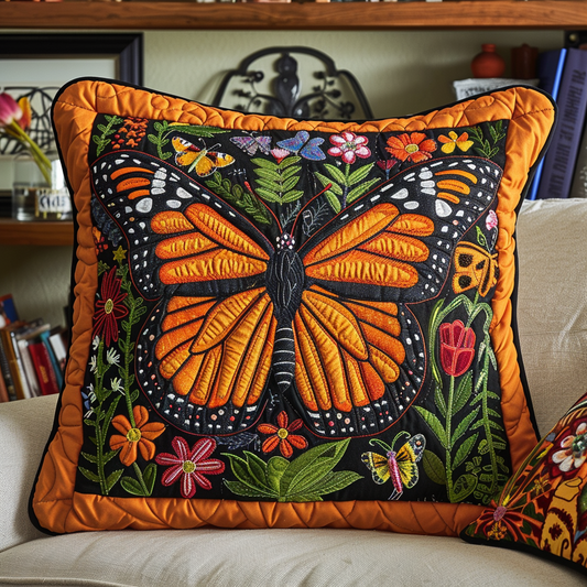 Vivid Monarch Butterfly Quilted Pillow Case NCU0VL072