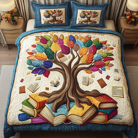 Vivid Book Tree 3-Piece Quilted Bedding Set NCU0NT2926