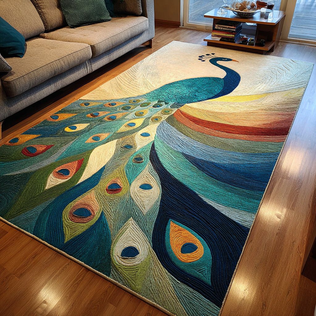 Vivid Peacock Feather Area Rug NCU0HH801 – Vantique