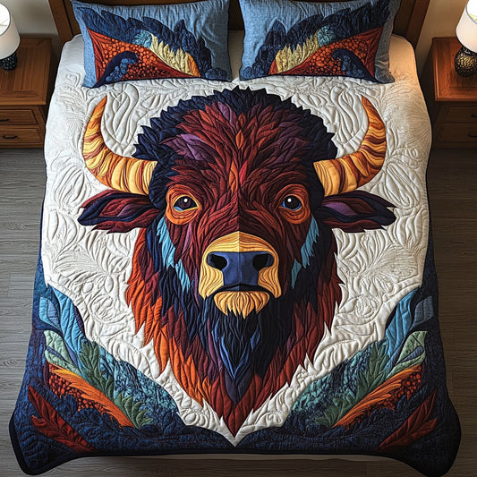 Vivid Spirit Bison 3-Piece Quilted Bedding Set NCU0NT4421
