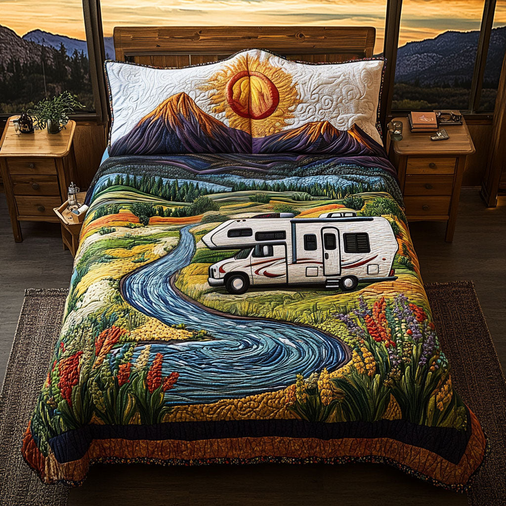 Wander On Wheels 3-Piece Quilted Bedding Set NCU0PT6353