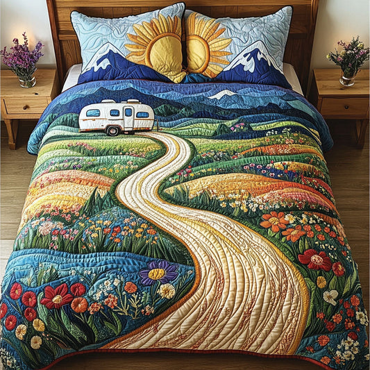 Wandering Wheels 3-Piece Quilted Bedding Set NCU0NT6344