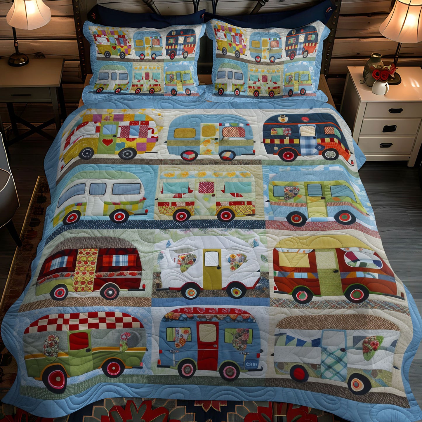 Wanderlust Wheels 3-Piece Quilted Bedding Set NCU0LL022