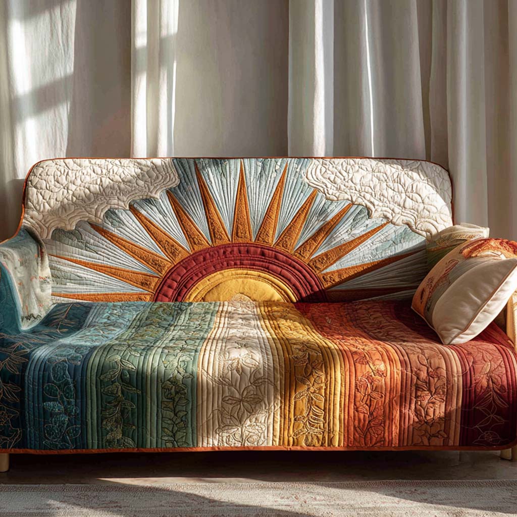 Warm Ember Horizon Quilted Sofa Cover NCU0XD2065
