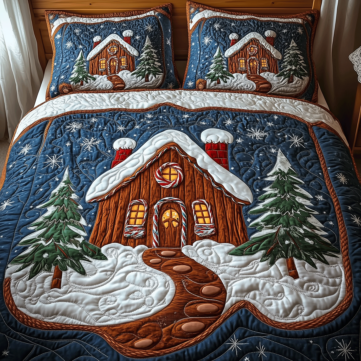 Warm Gingerbread Nights 3-Piece Quilted Bedding Set NCU0TH2222 – Vantique