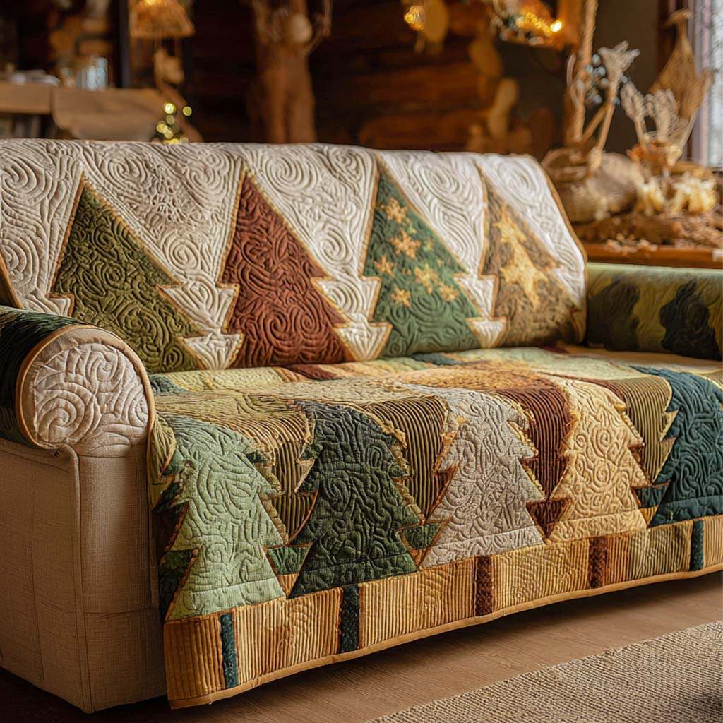 Warm Golden Grove Quilted Sofa Cover NCU0XD1922