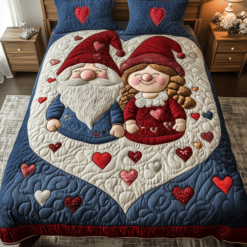Warm Hearts Couple 3-Piece Quilted Bedding Set NCU0TH2470