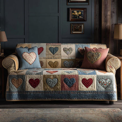 Warm Hearts Quilted Sofa Cover NCU0DV9129