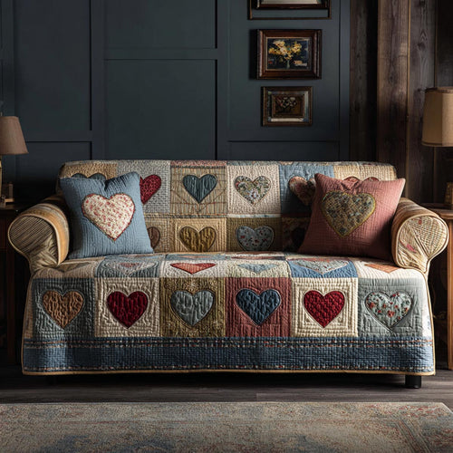 Warm Hearts Quilted Sofa Cover NCU0DV9129