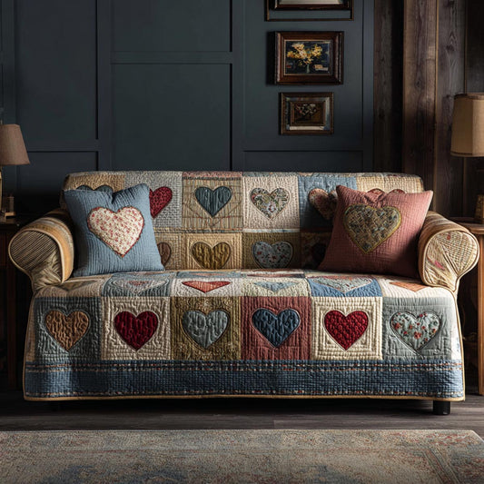 Warm Hearts Quilted Sofa Cover NCU0DV9129