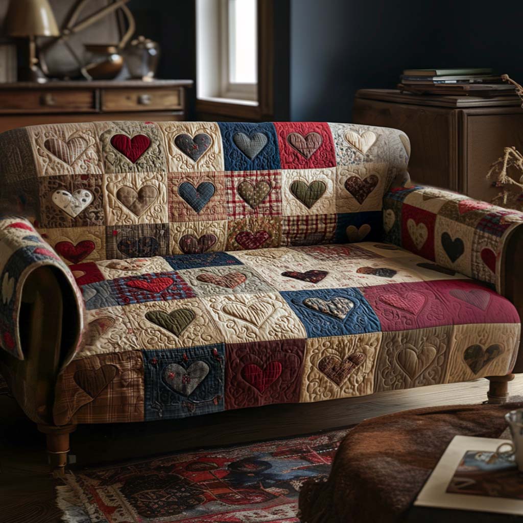 Warm Hearts Quilted Sofa Cover NCU0NT11532