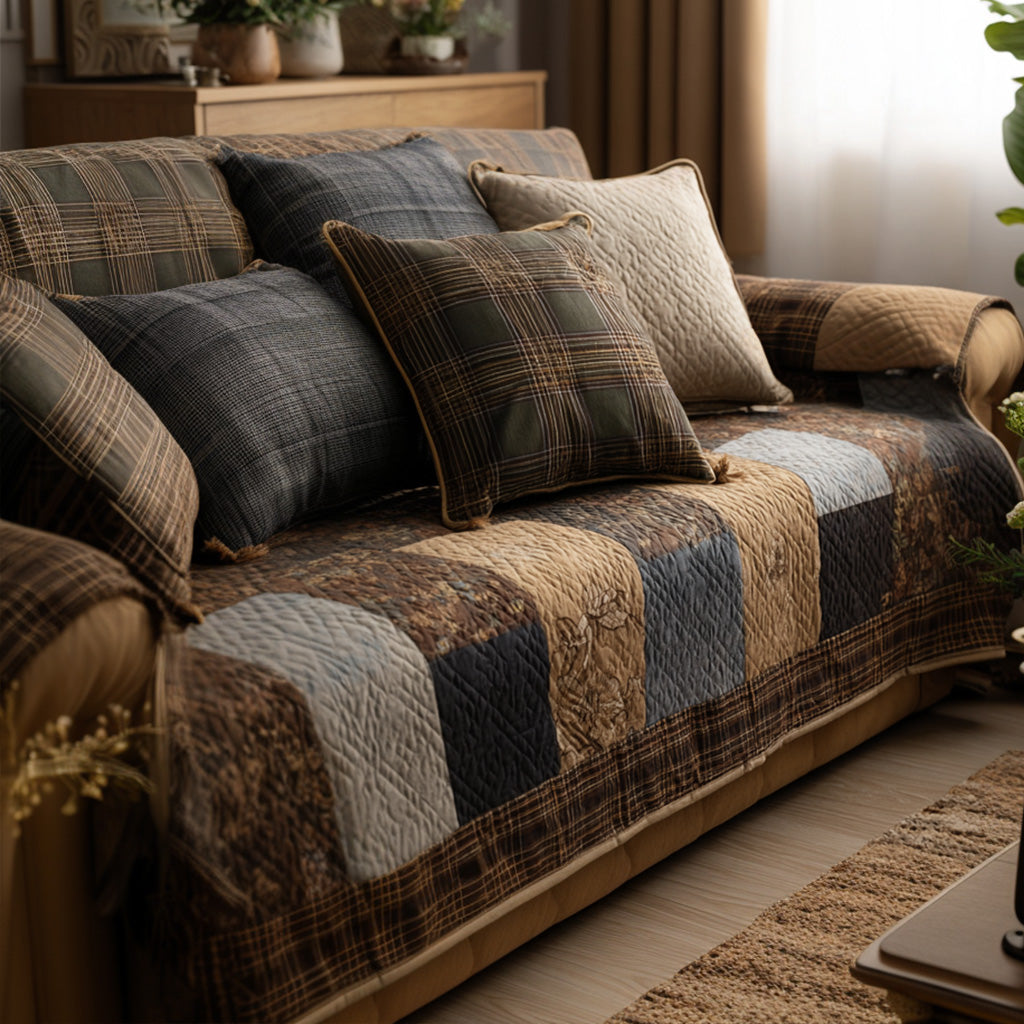 Farmhouse Patchwork Quilted Sofa Cover NCU0VT365