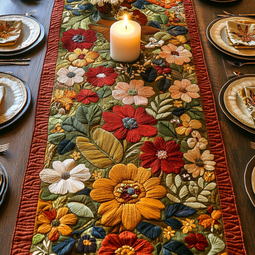 Warm Petals Quilted Table Runner NCU0VH3343