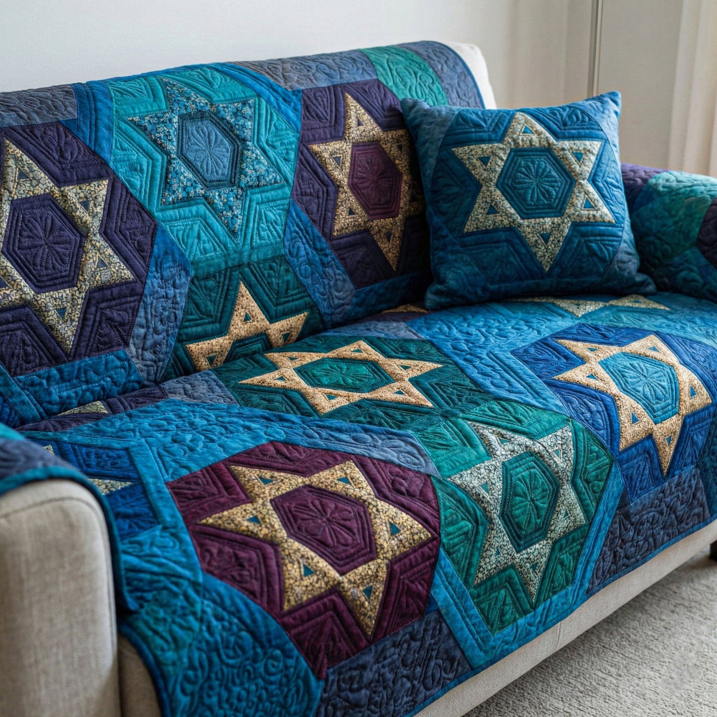Warm Star Geometry Quilted Sofa Cover NCU0NT12180