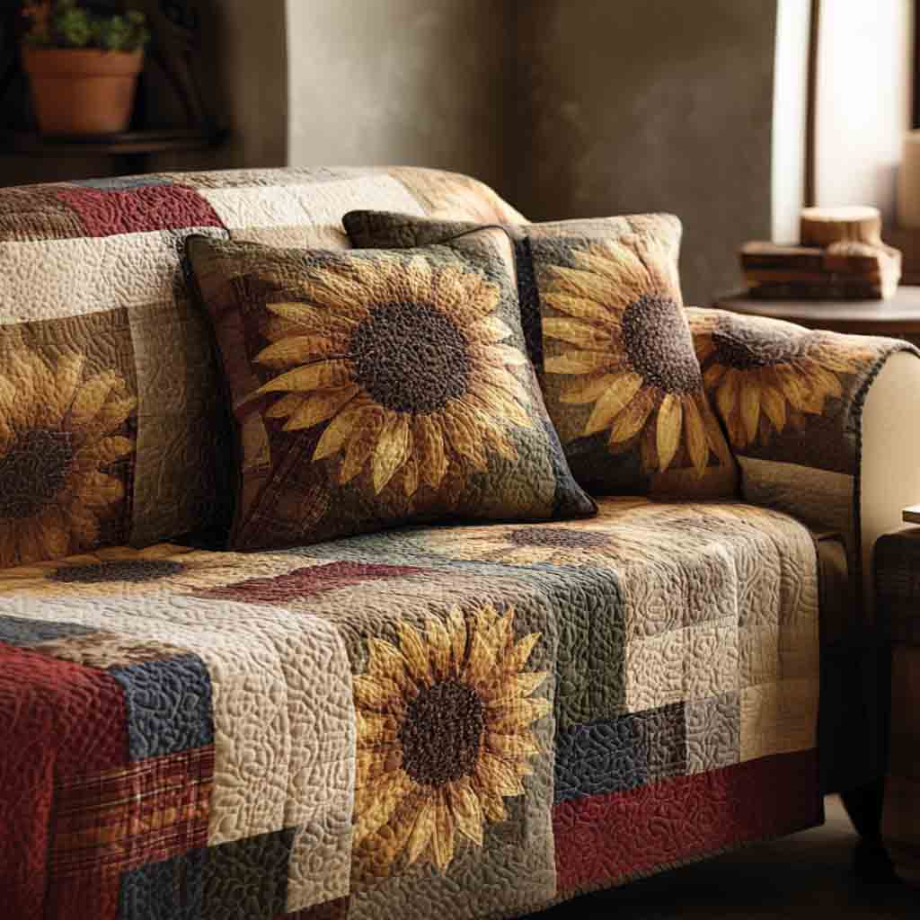 Warm Sunflower Glow Quilted Sofa Cover NCU0NT12243