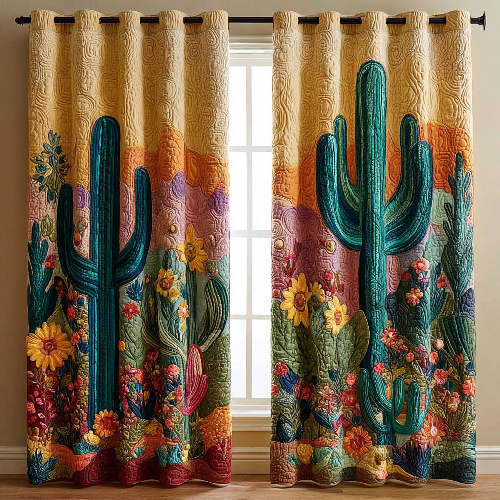 Warm Sunset Cactus Quilted Curtains NCU0XD2004
