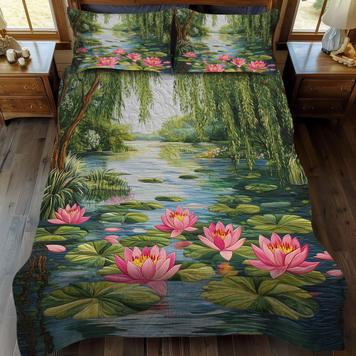 Water Blossom 3-Piece Quilted Bedding Set NCU0PT6889