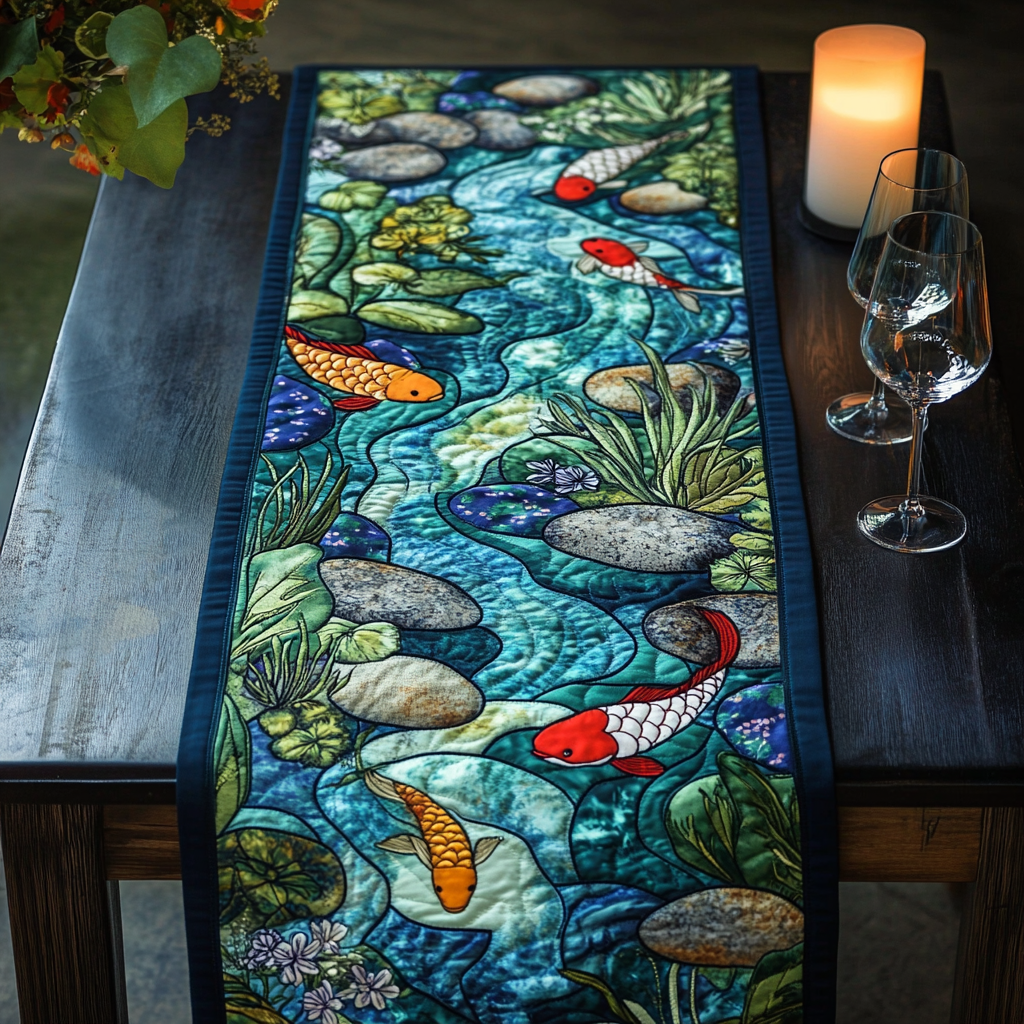 Water Harmony Quilted Table Runner NCU0VH5583