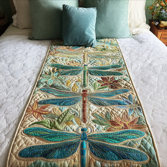Water Lily Dragonfly Quilted Bed Runner NCU0TD1579
